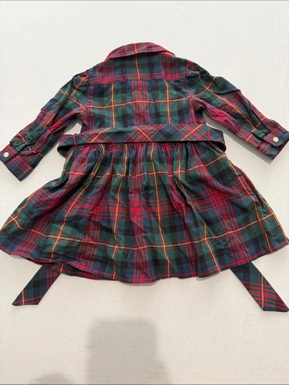 Ralph Lauren Girls 6M Cotton Plaid Button-Down Dress Top in Red & Green